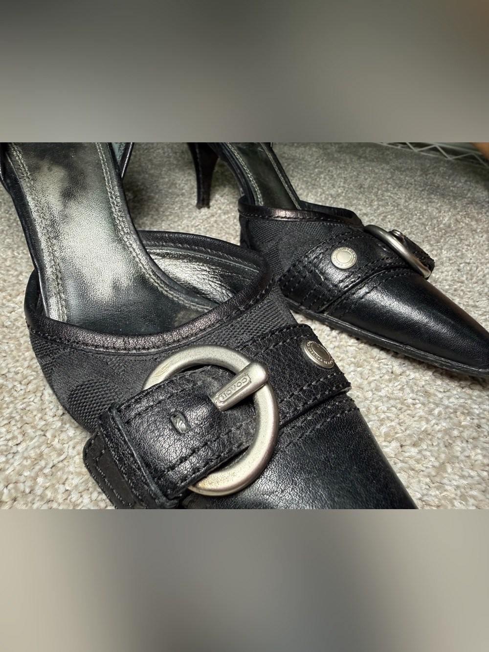 Coach Black Pointed-Toe Buckle Heels